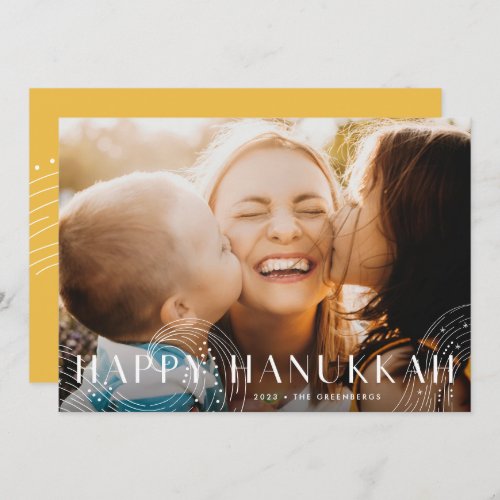 Starry Wish  Elegant Hanukkah Photo Holiday Card