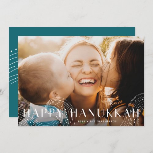 Starry Wish  Elegant Hanukkah Photo Holiday Card