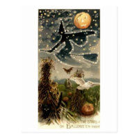 Starry Witch on Broomstick Postcard