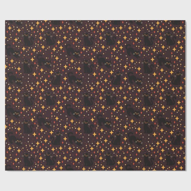Starry Witchy Cats Wrapping Paper (Flat)