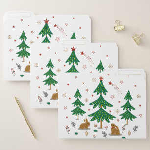 Starry Woodland Christmas Forest Rabbits File Folder