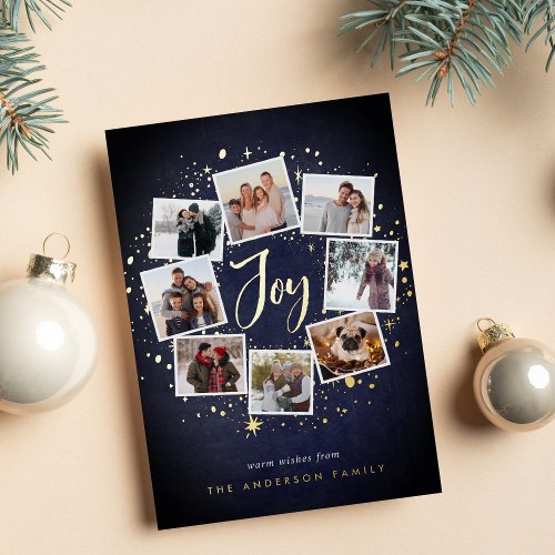 Starry Wreath  Photo Collage Foil Holiday Card