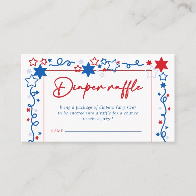 Stars 4th of July Baby Shower Diaper Raffle Enclosure Card (Front)