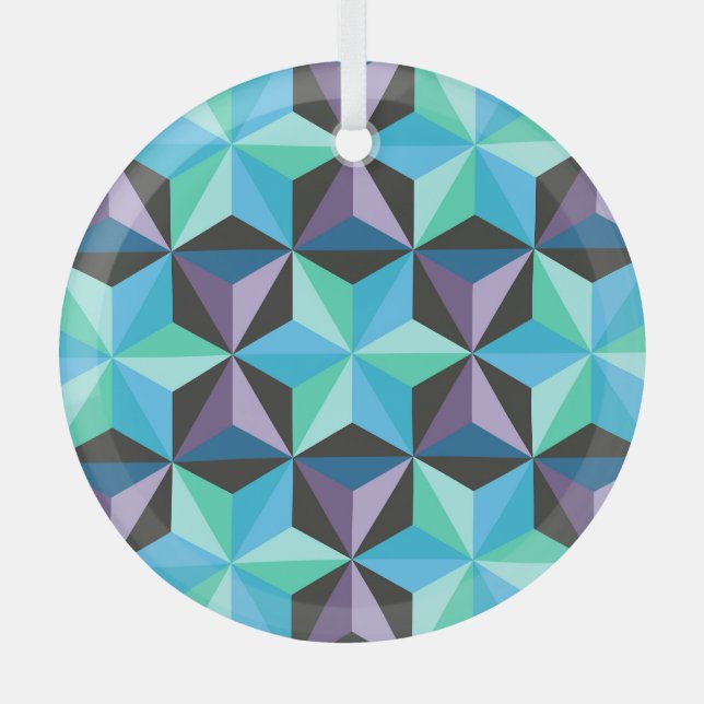 Stars Abstract Geometric Patchwork Glass Ornament (Front)
