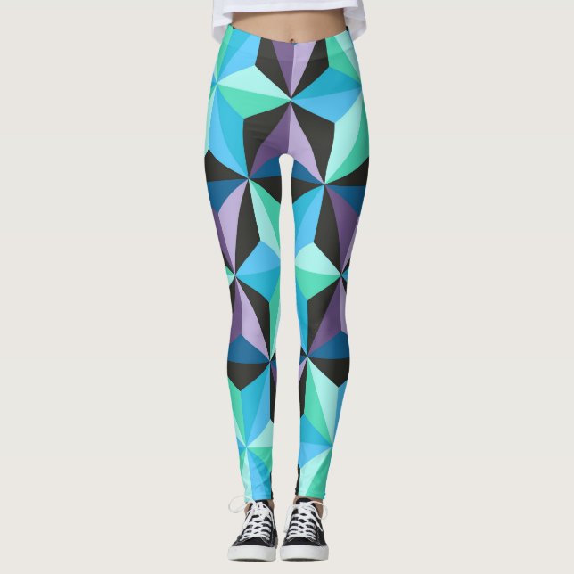 Stars Abstract Geometric Patchwork Leggings (Front)