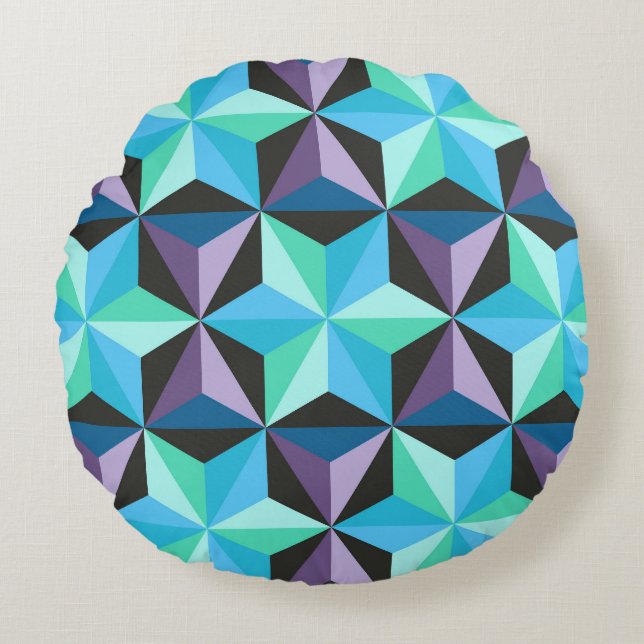 Stars Abstract Geometric Patchwork Round Pillow (Front)