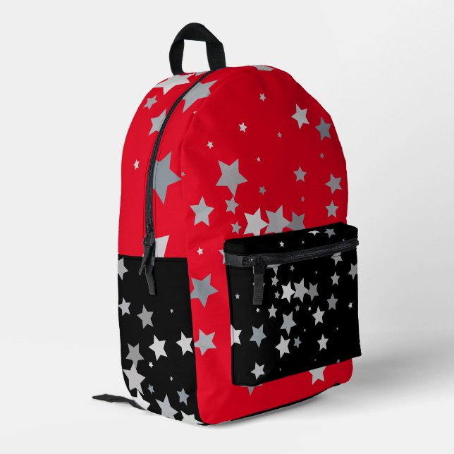 Stars All Over Red and Black Printed Backpack (Back Corner Left)