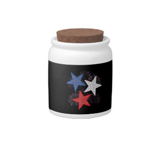 Stars American Flag Fireworks 4th Of July Independ Candy Jar
