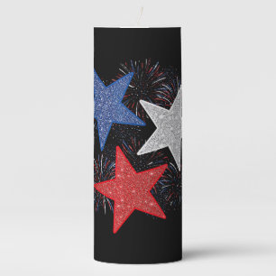 Stars American Flag Fireworks 4th Of July Independ Pillar Candle