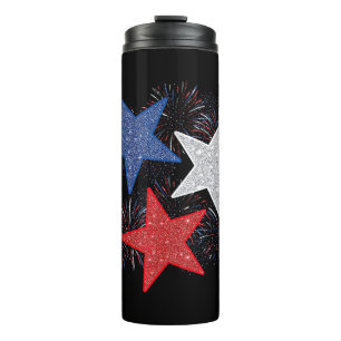 Stars American Flag Fireworks 4th Of July Independ Thermal Tumbler
