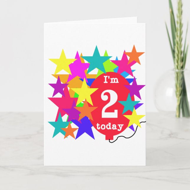 Stars and Balloon 2nd Birthday T-shirts and Gifts Card (Front)