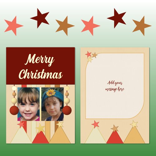 Stars and baubles merry christmas photos burgundy foil holiday card