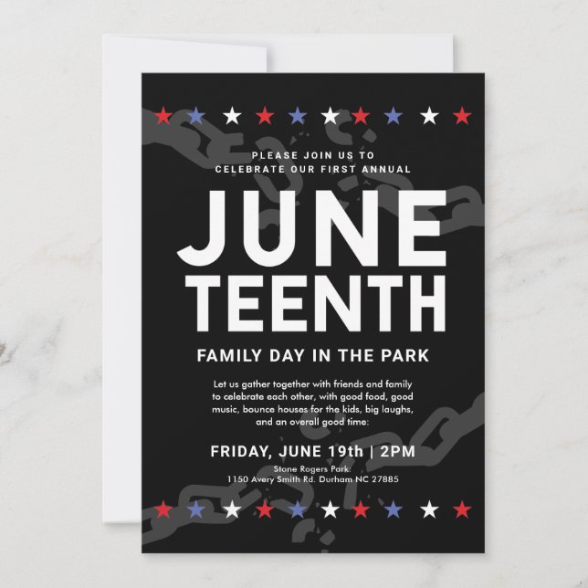 Stars and Broken Chains | Juneteenth Party Invitation (Front)
