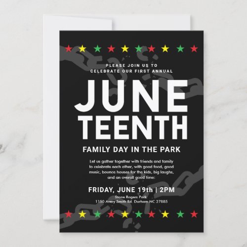 Stars and Broken Chains  Juneteenth Party  Invitation