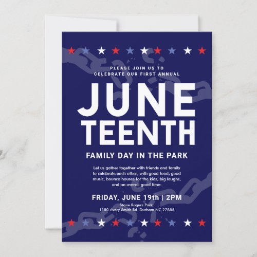 Stars and Broken Chains  Juneteenth Party Navy Invitation