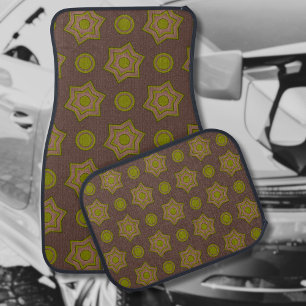 Stars and circles in brown and green car floor mat