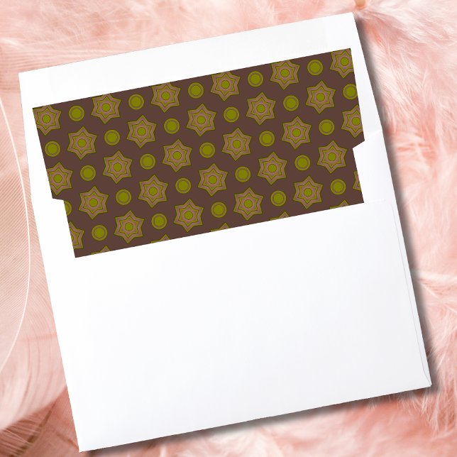 Stars and circles in brown and green envelope liner (Creator Uploaded)