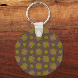 Stars and circles in brown and green keychain