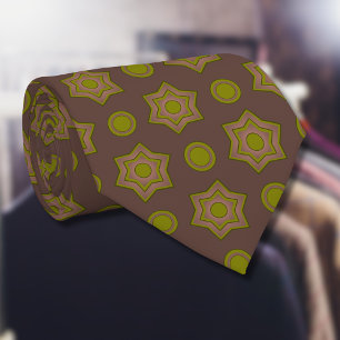 Stars and circles in brown and green neck tie
