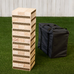 Stars and circles in brown and green topple tower