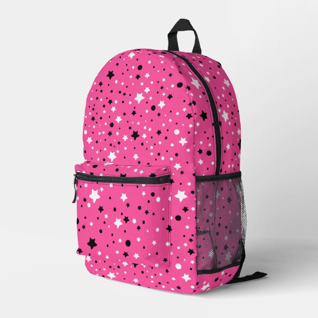 Stars and Circles On Neon Pink Printed Backpack (Back Corner Right)