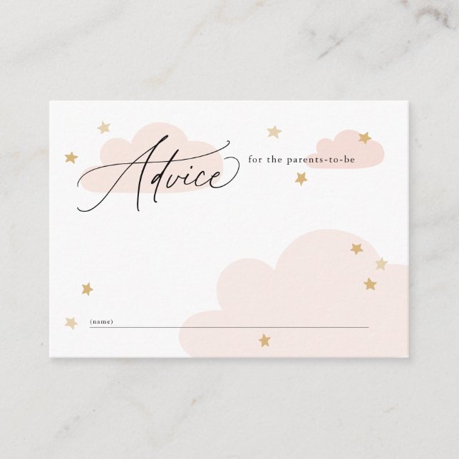 Stars and Clouds Pink Baby Shower Advice Enclosure Card (Front)