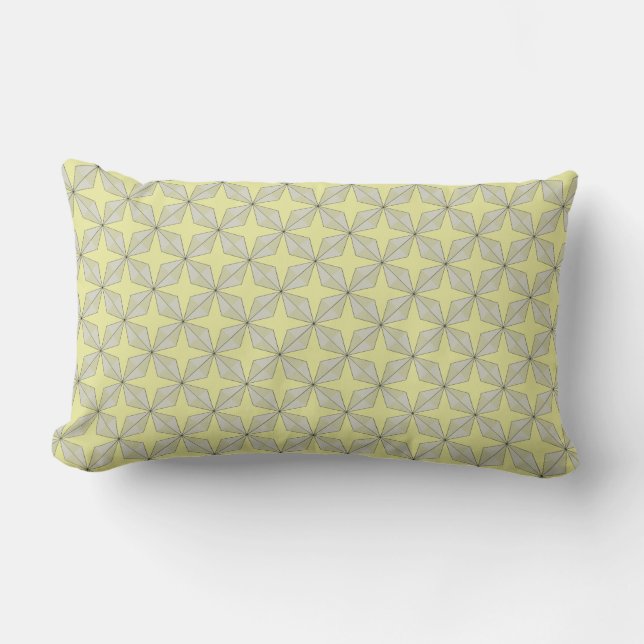 Stars and Diamonds pattern Yellow Grey Lumbar Pillow (Front)