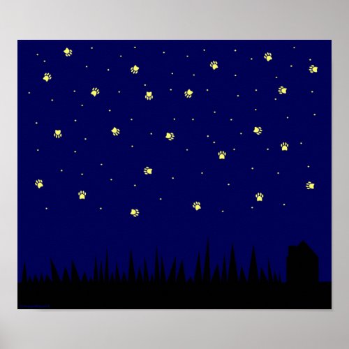 Stars and dog paw print night sky poster