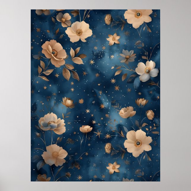 Stars And Flowers Floral Patterns Design Poster (Front)