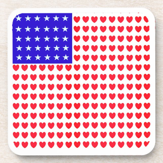Stars and Hearts Flag Beverage Coaster (Front)