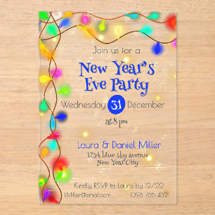 Stars and lighting garlands New Year 2026 Acrylic Acrylic Invitations