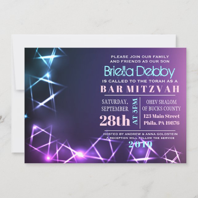 STARS and LIGHTS Bar Bat Mitzvah Invitation (Front)