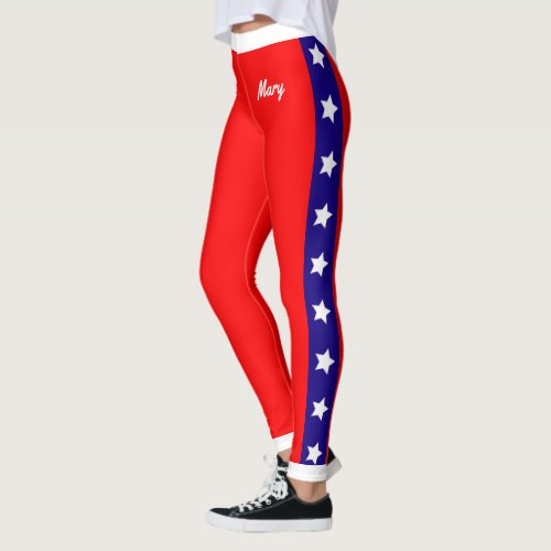 Stars and Monogram on Red White and Blue Leggings