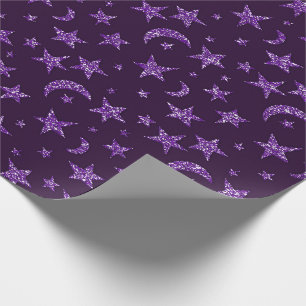 Stars And Moon Amethyst Purple Plum Sparkly Wrapping Paper