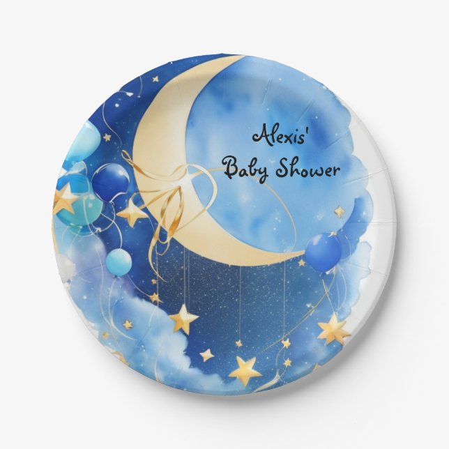 Stars and Moon Baby Shower Paper Plates (Front)