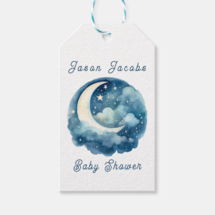 Stars and moon dreamy baby shower blue invitation gift tags