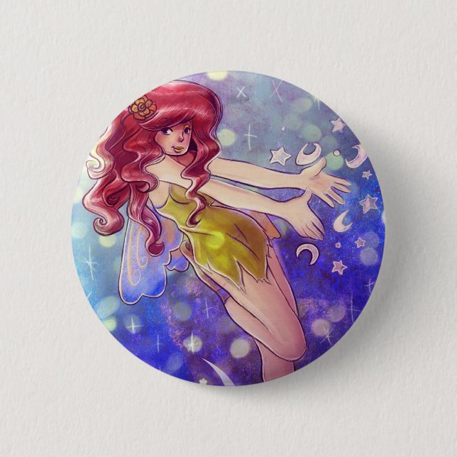 Stars and Moon Fairy Pinback Button (Front)