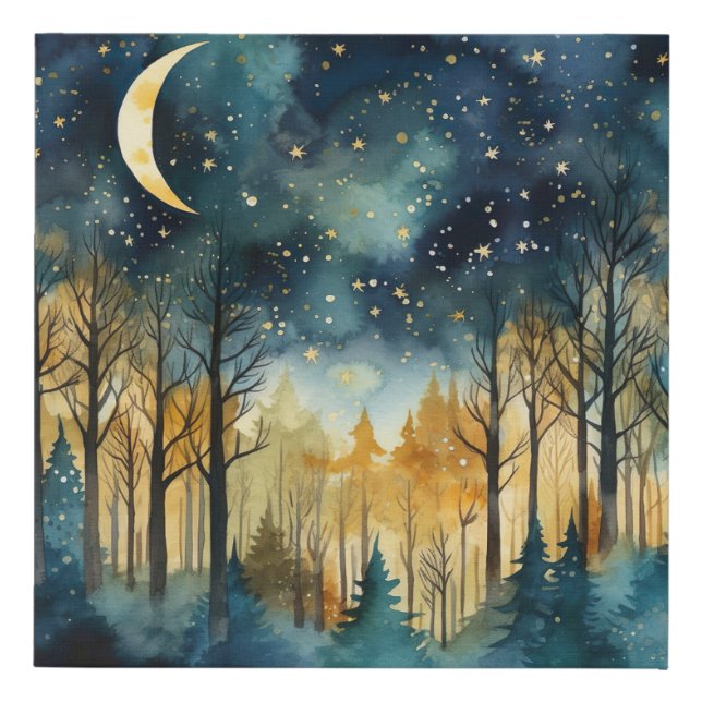 Stars and Moon Magical Forest Faux Canvas Print (Front)