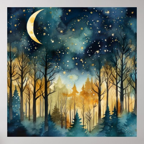 Stars and Moon Magical Forest Poster
