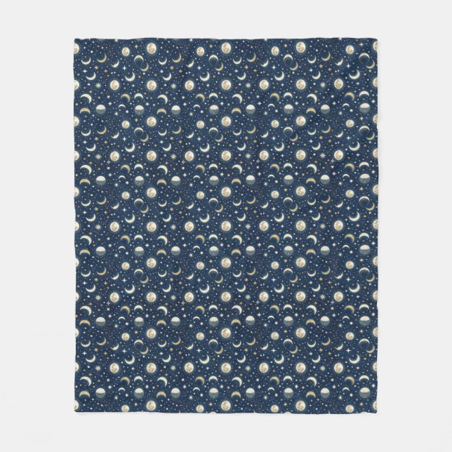 Stars and Moon Pattern Fleece Blanket (Front)