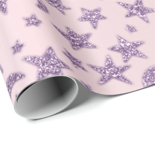 Stars And Moon Pink Blue Navy Sparkly Lavender Wrapping Paper