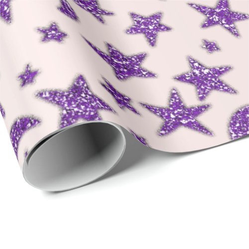 Stars And Moon Pink Purple Plum Sparkly Pastel Wrapping Paper