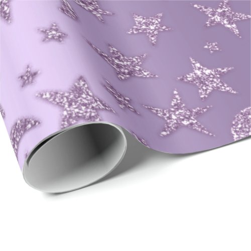 Stars And Moon Sparkly Lavender Purple Violet Wrapping Paper