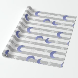 Stars and Moons Gray and Blue Wrapping Paper