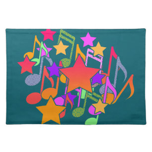 Stars And Music Teal  Cloth Placemat