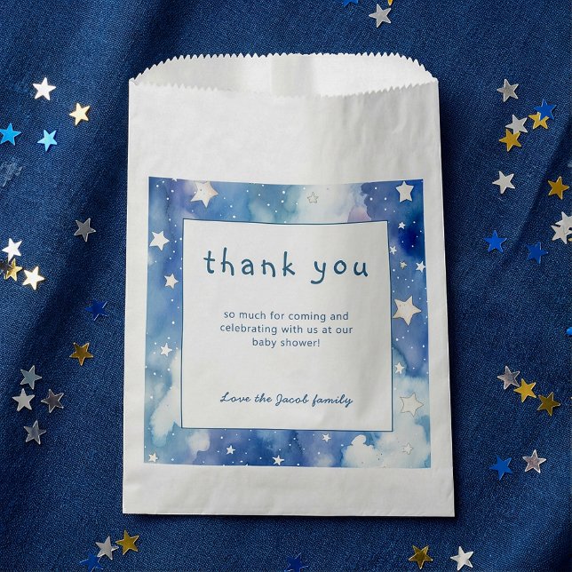 Stars and night sky baby shower blue thank you favor bag (Stars and night sky baby shower blue thank you favor bag.)