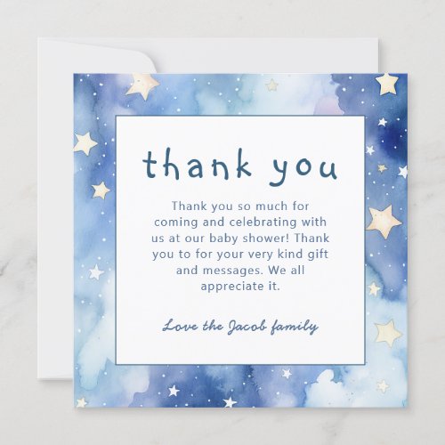 Stars and night sky baby shower blue thank you invitation