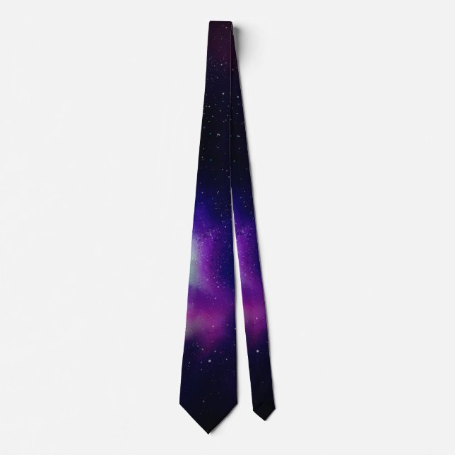 Stars and Purple Nebula Space Starfield Astro Neck Tie (Front)