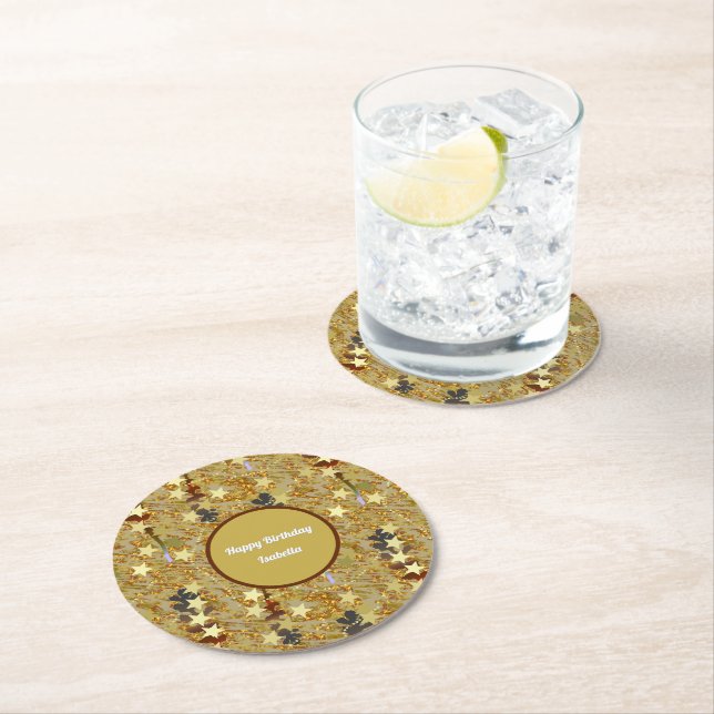 Stars and Sparkle Any Age Birthday Party Round Paper Coaster (Insitu)