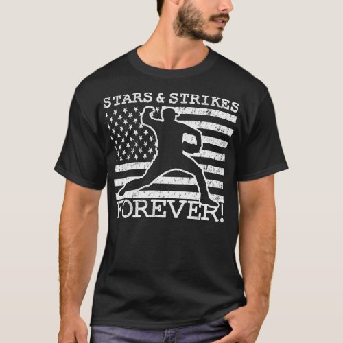 Stars and Strikes Forever American Flag Baseball P T_Shirt